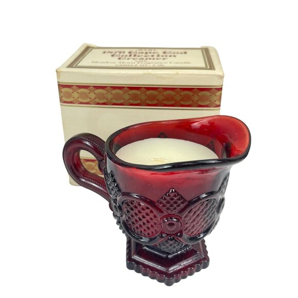 Avon 1876 Cape Cod Collection Red Glass Creamer Meadow Morn Fragrance Candle - Picture 1 of 8